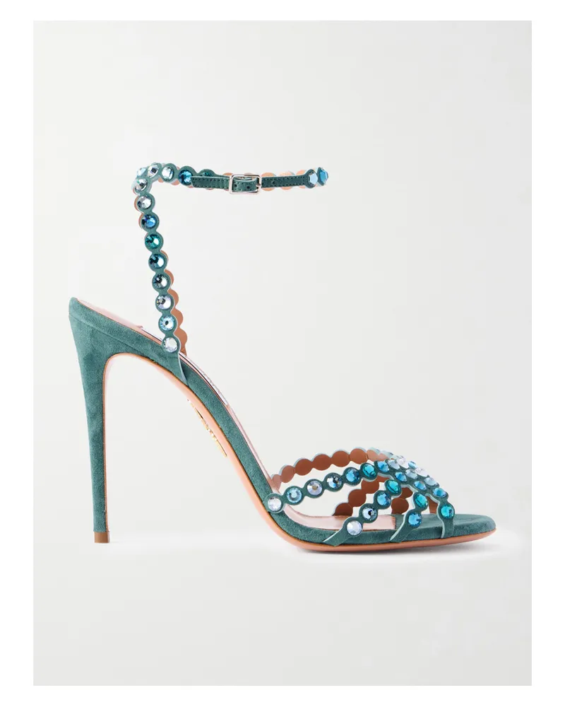 Aquazzura Tequila 105 Crystal-embellished Leather Sandals - Blue Blue