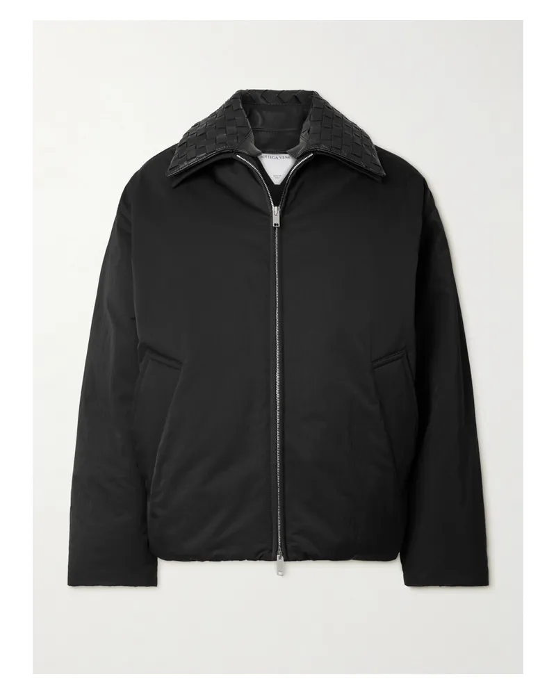 Bottega Veneta Intrecciato Leather-trimmed Shell Down Jacket - Black Black