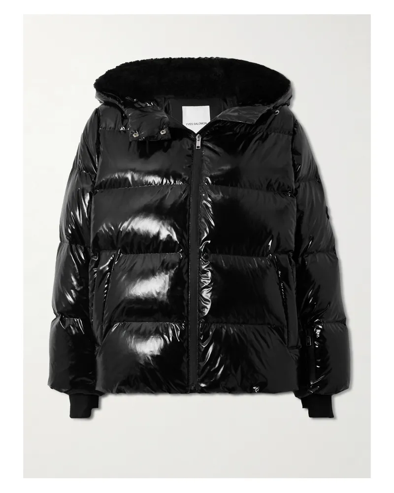 Yves Salomon Skijacke Aus Glänzendem Shell Mit Daunenfüllung Und Shearling-besatz - Schwarz Schwarz