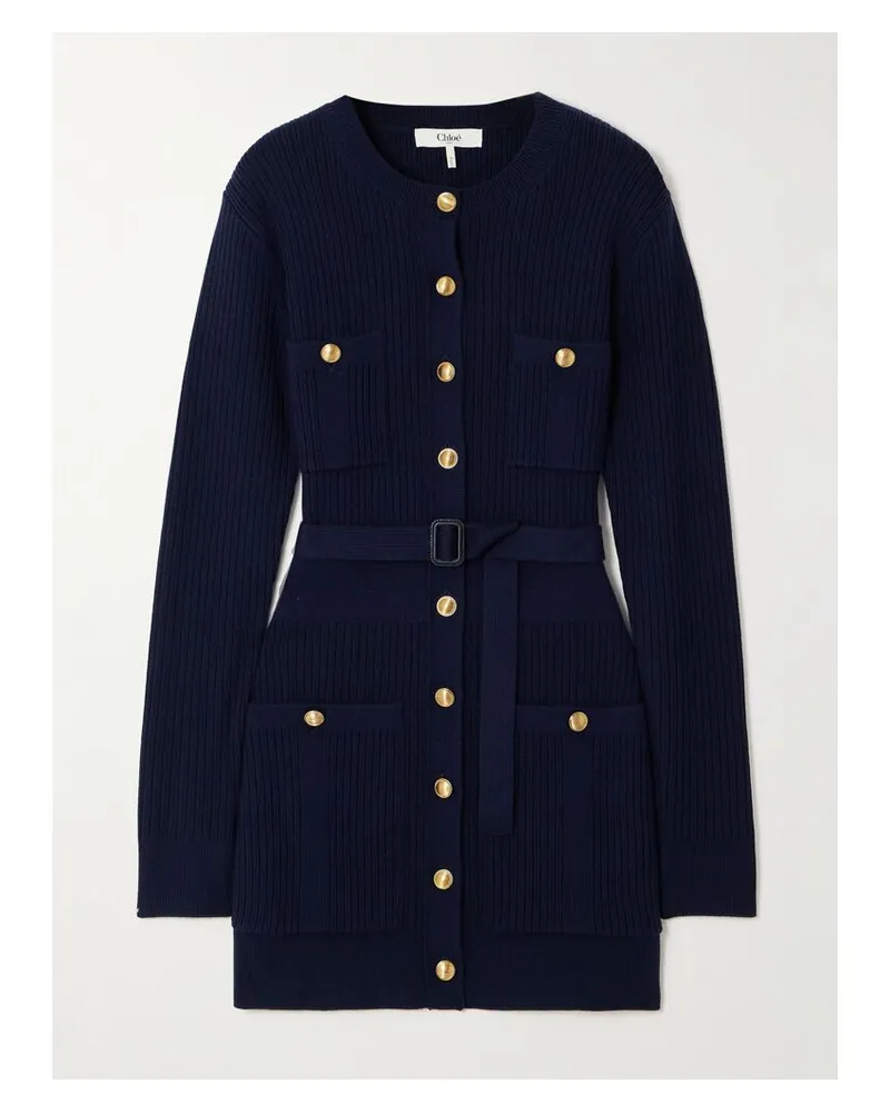 Chloé Minikleid Aus Einer Gerippten Wollmischung Mit Gürtel - Blau Blau