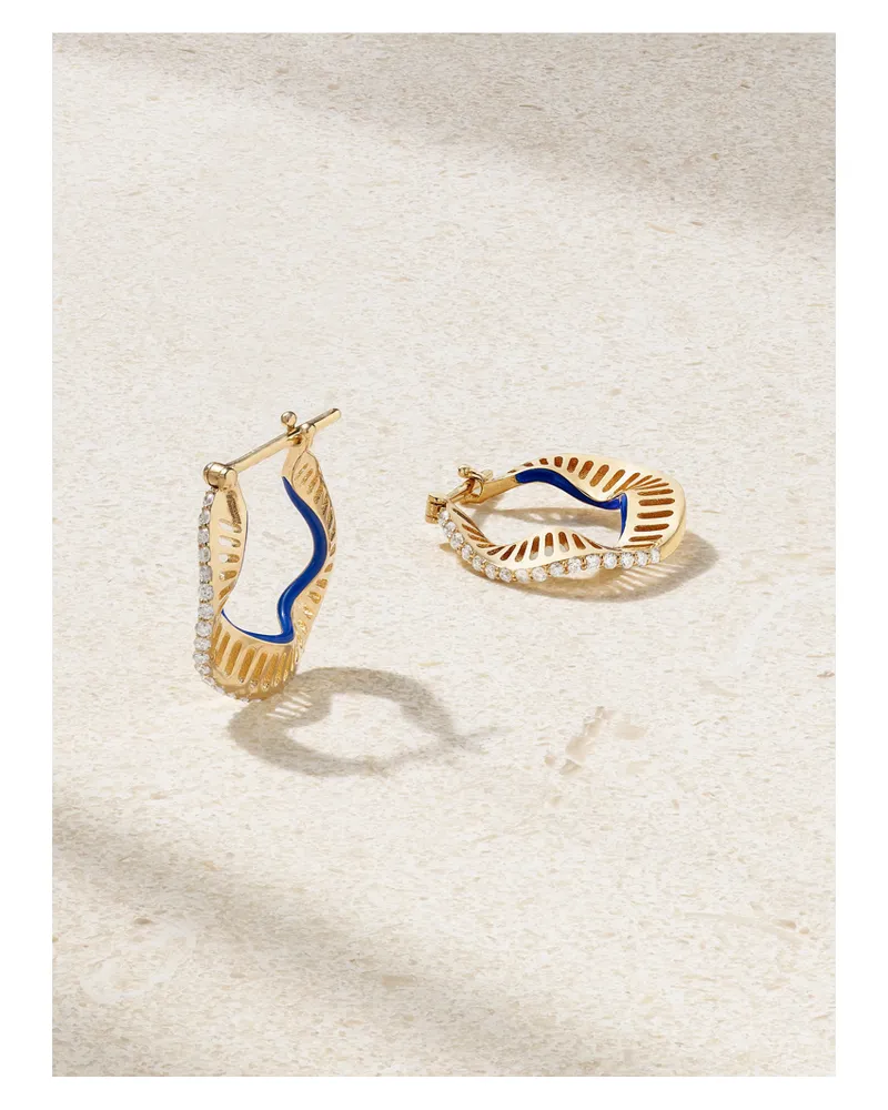 L’Atelier Nawbar Twisted Waves Creolen Aus 18 Karat Gold Mit Emaille Und Diamanten - Blau Blau