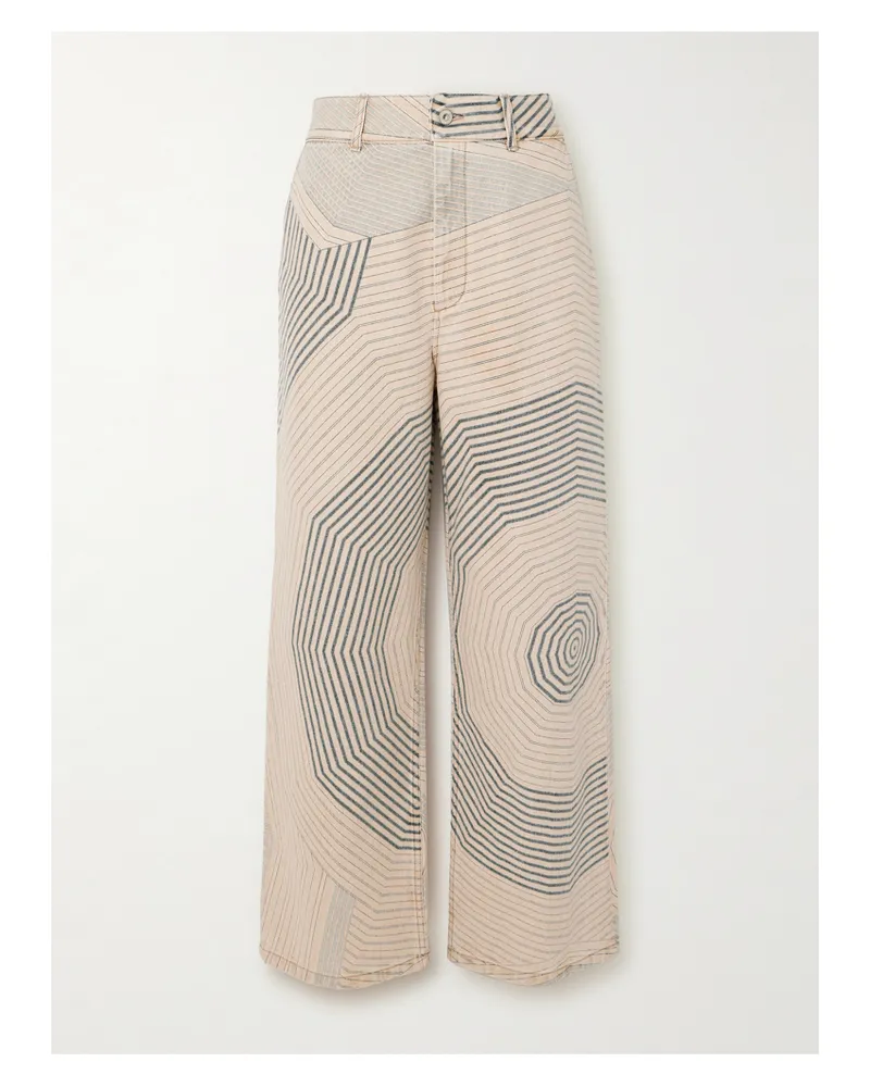Loewe Paula's Ibiza Bedruckte Jeans Mit Geradem Bein Und Lederbesatz - Neutral Neutral