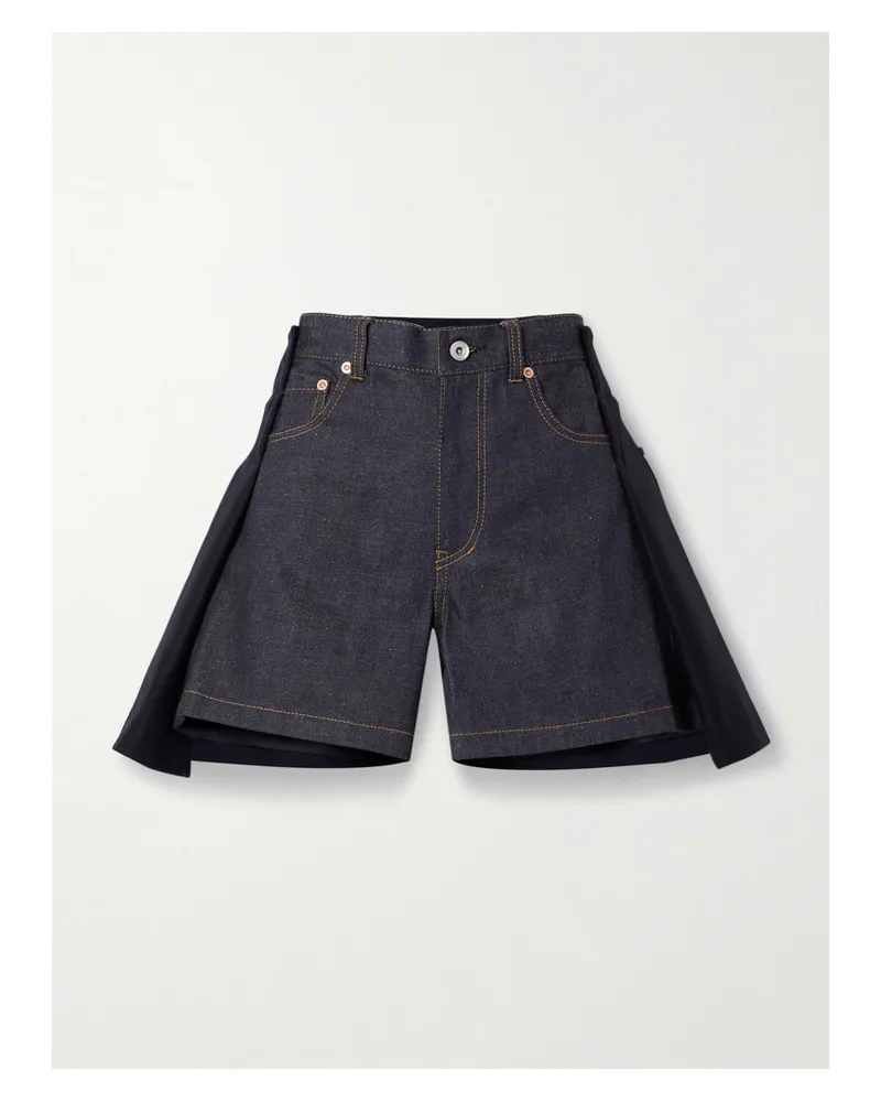 Sacai Shorts aus Denim Und Wollfilz Blau