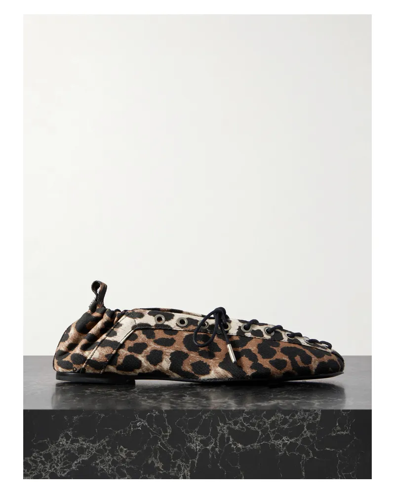 Ganni Ballerinas Aus Denim Mit Leopardenprint Und Schnürung - Animal-Print Animal-print