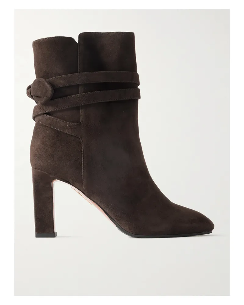 Aquazzura Very Bow Tie 105 Ankle Boots Aus Veloursleder - Grau Grau