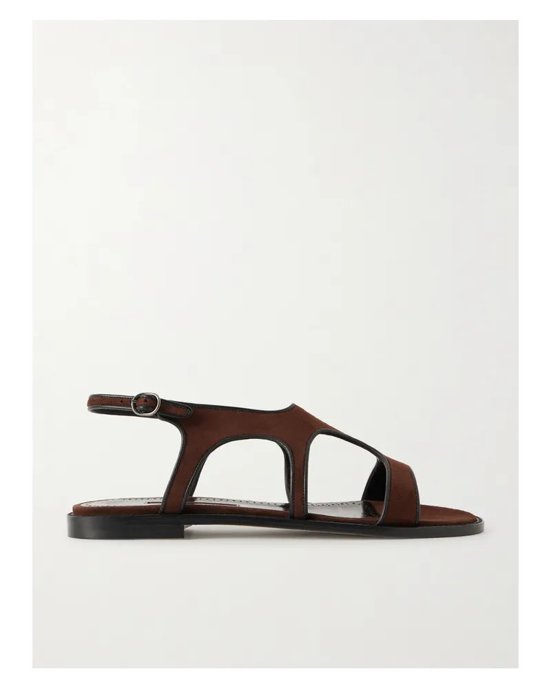 Manolo Blahnik Rufina Sandalen Aus Veloursleder Mit Lederbesätzen - Braun Braun