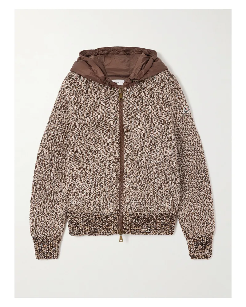 Moncler Hooded Quilted Shell-trimmed Wool Cardigan - Brown Brown