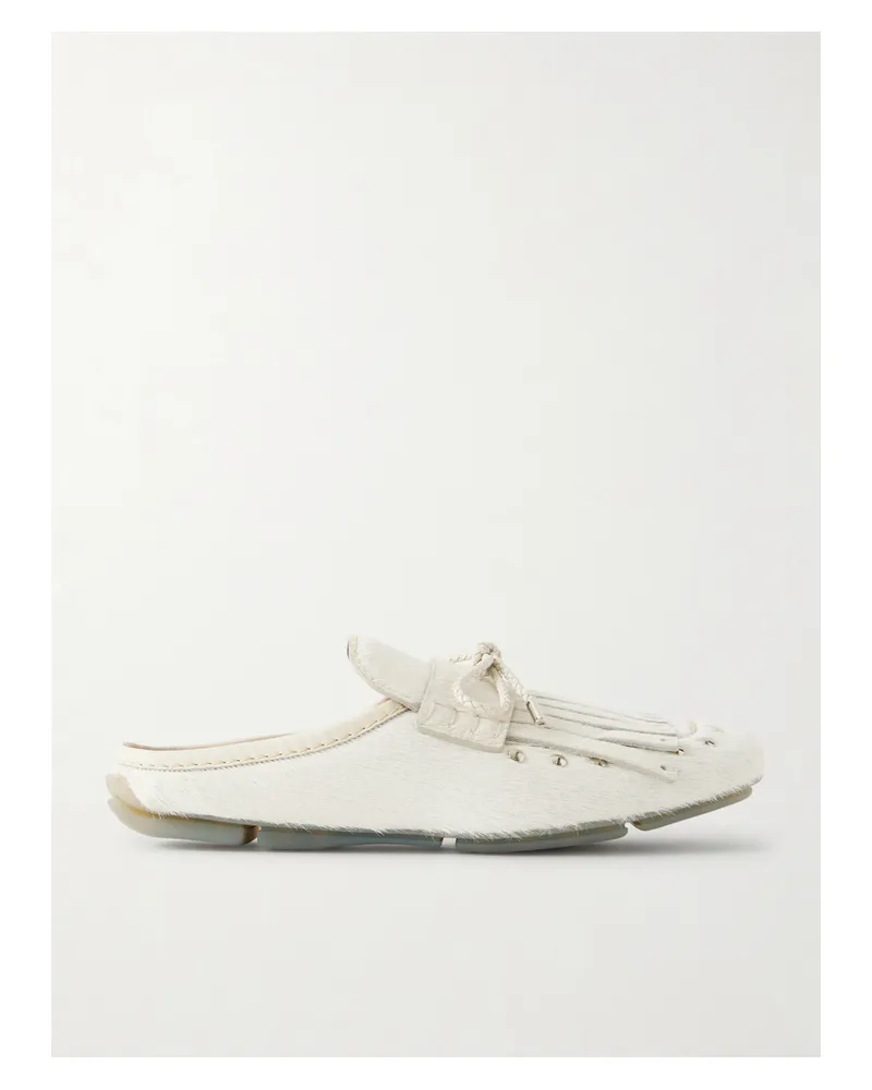 Wales Bonner Montego Leather-trimmed Studded Calf Hair Mules - Ivory Ivory