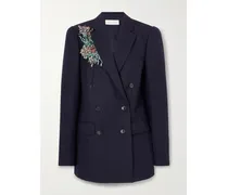 Doppelreihiger Oversized-blazer Aus Wolle Mit Fischgratmuster Und Verzierungen - Blau