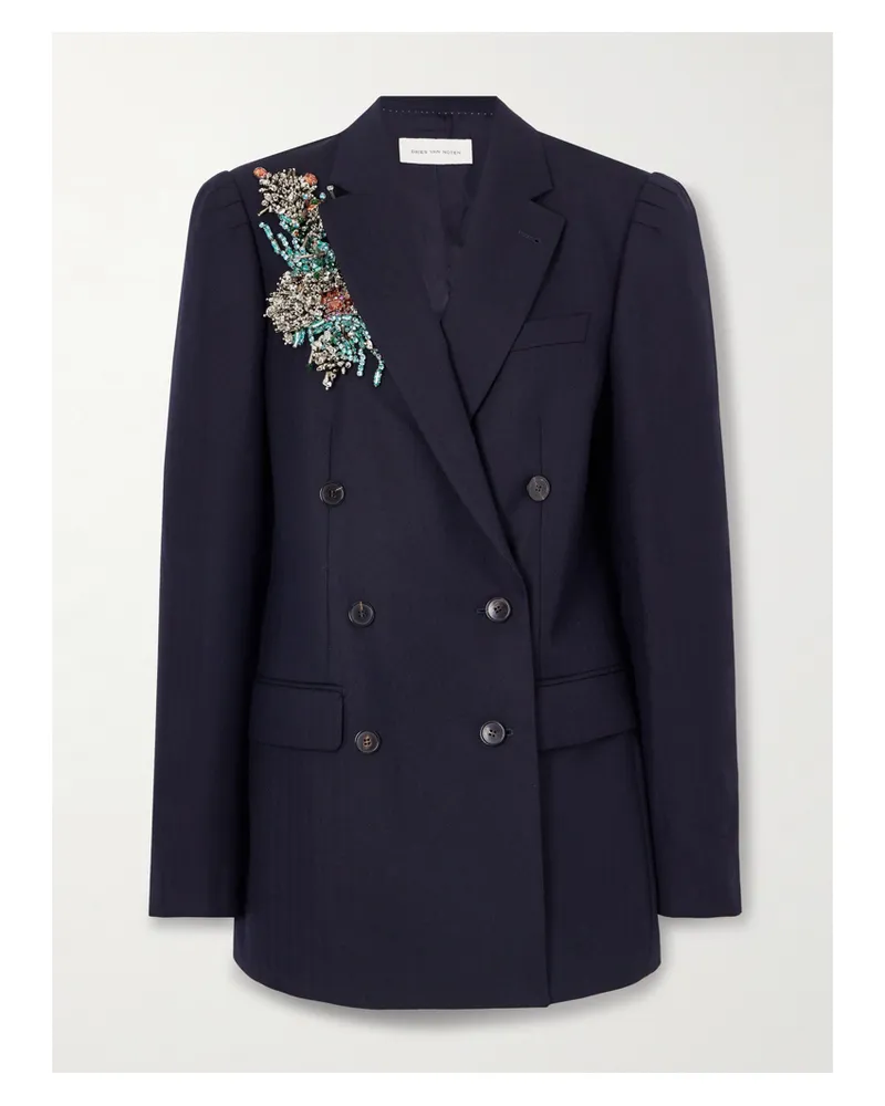 Dries van Noten Doppelreihiger Oversized-blazer Aus Wolle Mit Fischgratmuster Und Verzierungen - Blau Blau