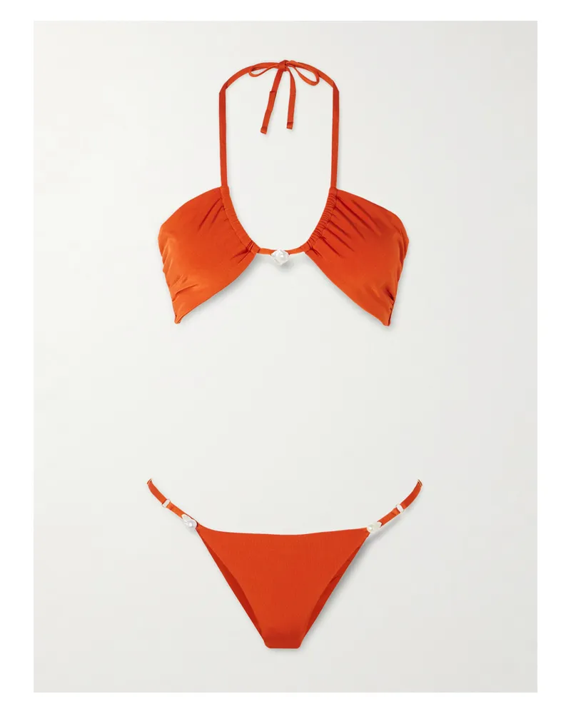 Sara Cristina Bahia Neckholder-bikini Aus Stretch-econyl® Mit Perlen - Orange Orange