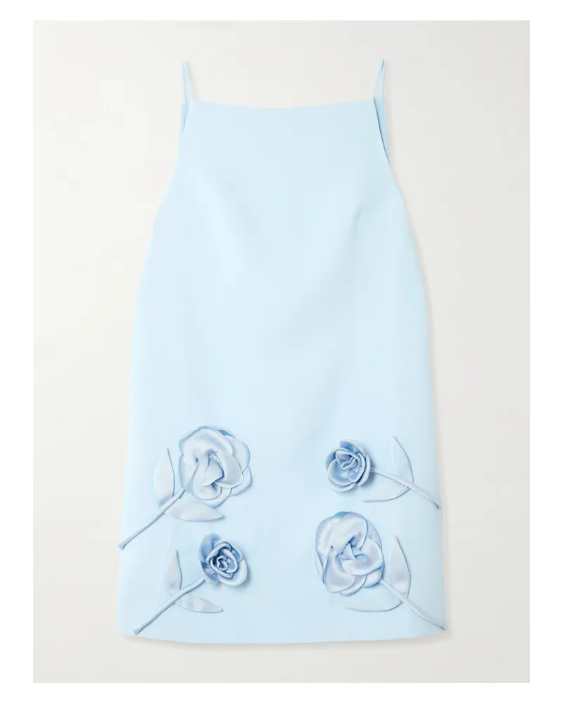 Self-Portrait Minikleid Aus Crêpe Mit Satinapplikationen - Blau Blau