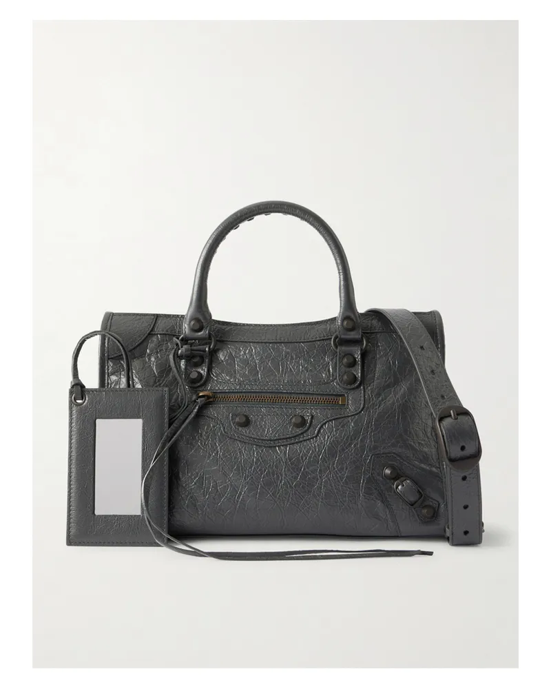 Balenciaga Le City Small Embellished Crinkled-leather Tote - Blue Blue