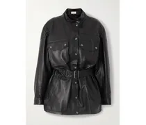 Belted Leather Jacket - Black