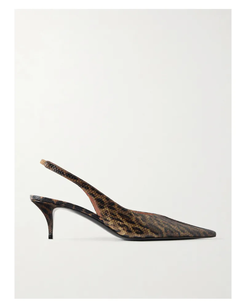 Amina Muaddi Anok 55mm Snake-embossed Leather Kitten Heel Slingback Pumps - Animal print Animal