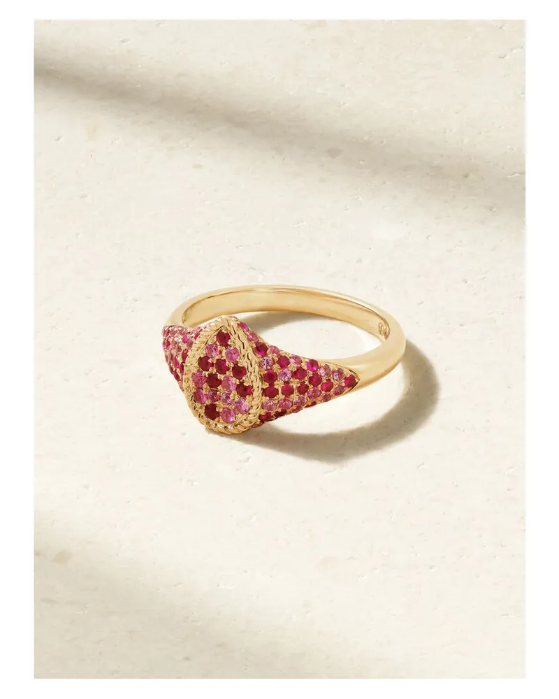 Yvonne Léon Baby Chevalière Poire Ring Aus 9 Karat Gold Mit Rubinen Und Saphiren - Pink Pink