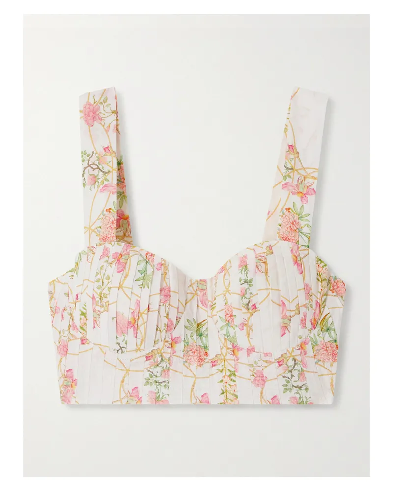 Emporio Sirenuse Dalia Verkürztes Bustier Aus Bedruckter Baumwolle Mit Biesen - Pink Pink