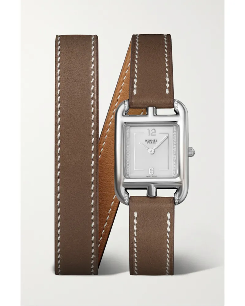 Hermès Cape Cod Double Tour 31 Mm Kleine Uhr Aus Edelstahl Braun