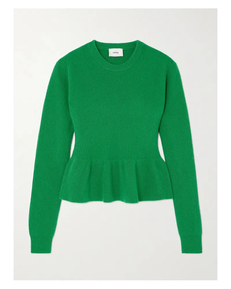 Erdem Gerippter Wollpullover Mit Schößchen - Grün Grün