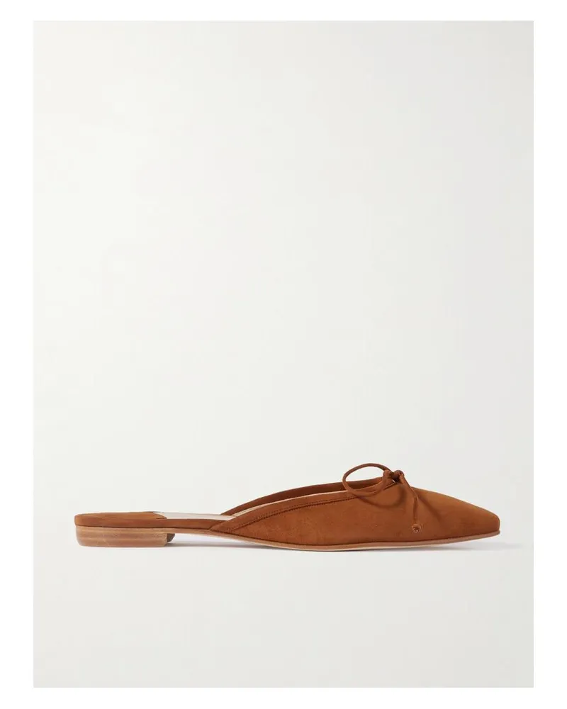 Manolo Blahnik Ballerimu Slippers Aus Veloursleder Mit Schleife - Braun Braun