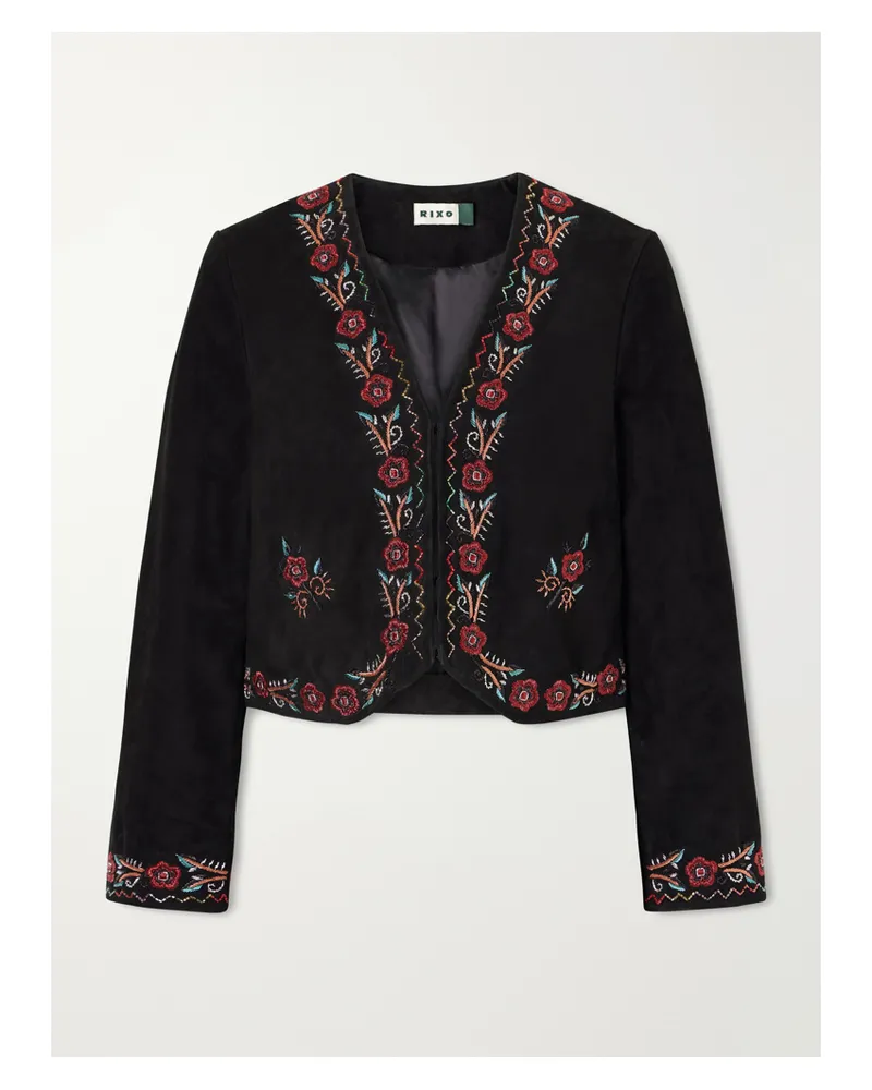 RIXO Oliwia Embellished Suede Evening Jacket - Black Black