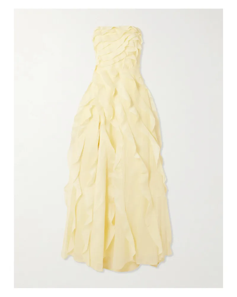 Aje. Allairie Strapless Ruffled Shirred Faille Gown - Yellow Yellow