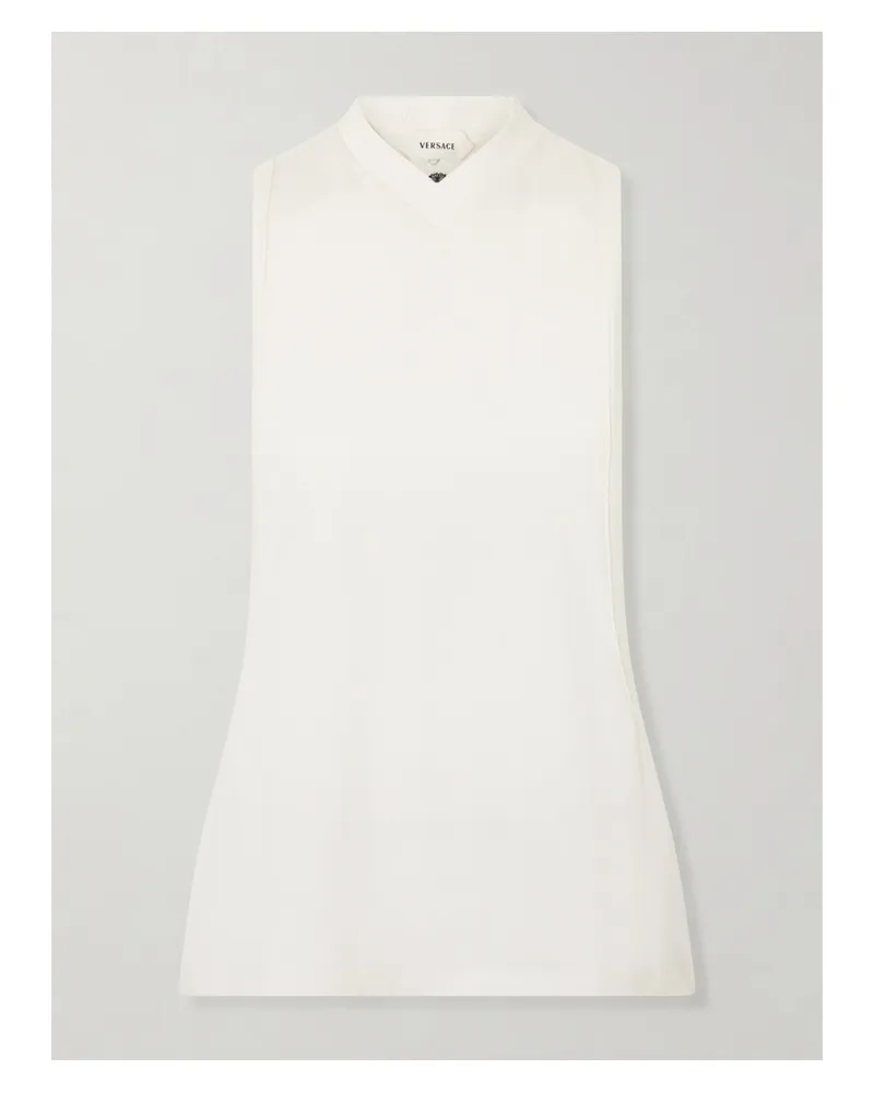 Versace Sleeveless Embroidered Stretch-cotton Jersey Tank Top - White White