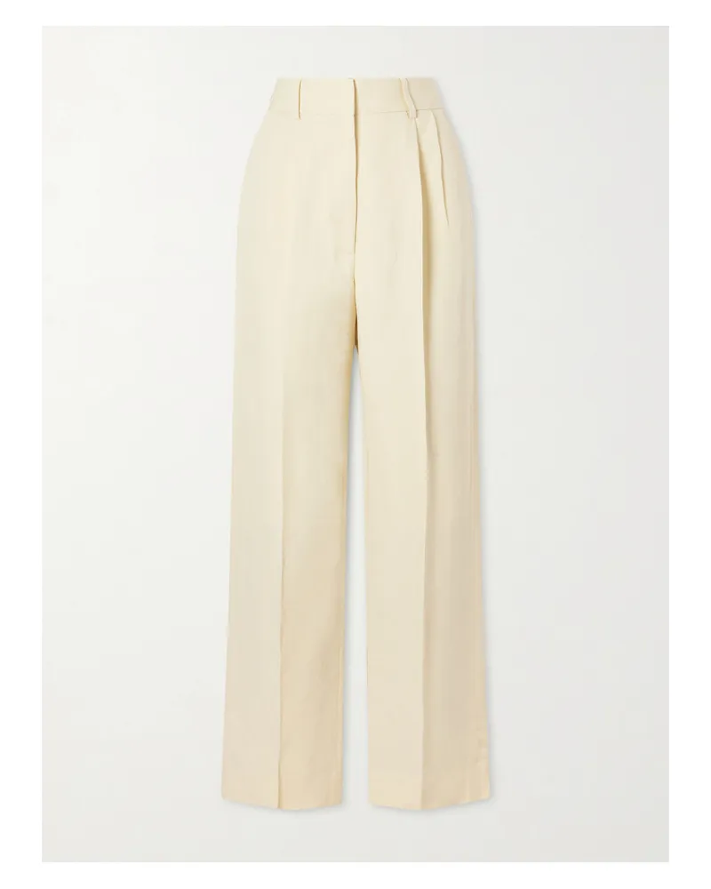 Blazé Milano Savannah Pleated Linen And Silk-blend Straight-leg Pants - Yellow Yellow