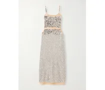 Sequined Chiffon Maxi Dress - Silver