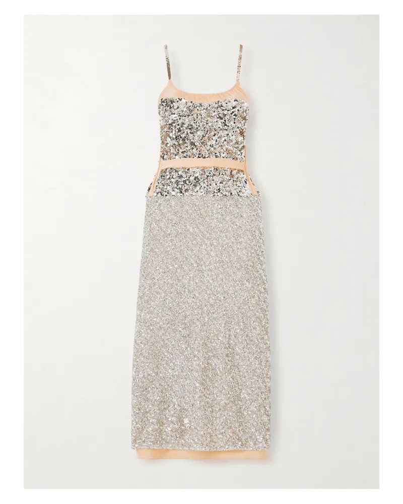 Paco Rabanne Sequined Chiffon Maxi Dress - Silver Silver