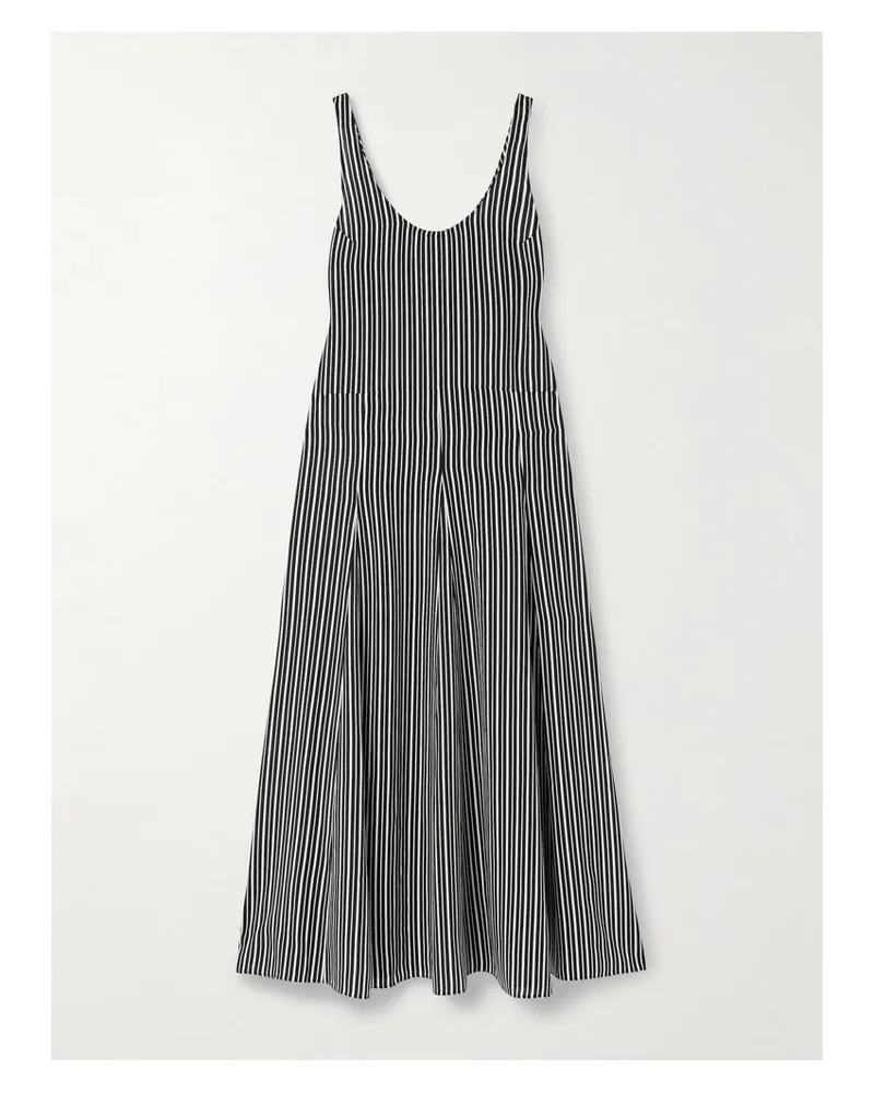 Maria Mcmanus Gestreiftes Midikleid Aus Recyceltem Crêpe De Chine Mit Falten - Schwarz Schwarz