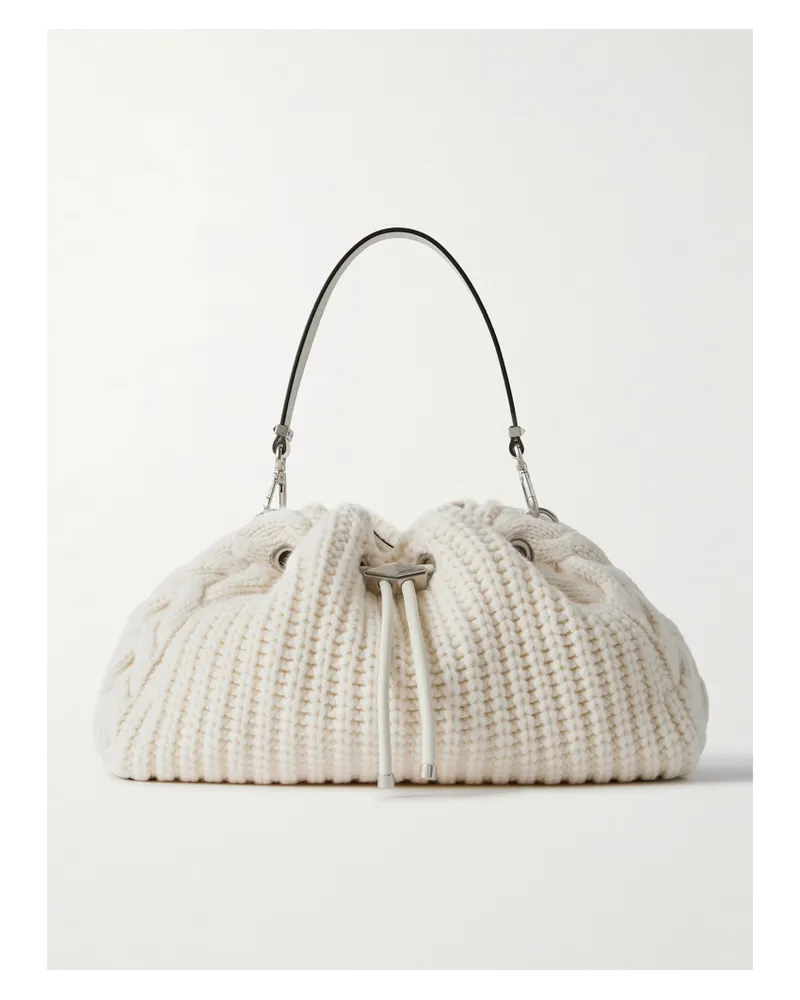 Jimmy Choo Bon Bon Leather-trimmed Cable-knit Wool Shoulder Bag - Ivory Ivory