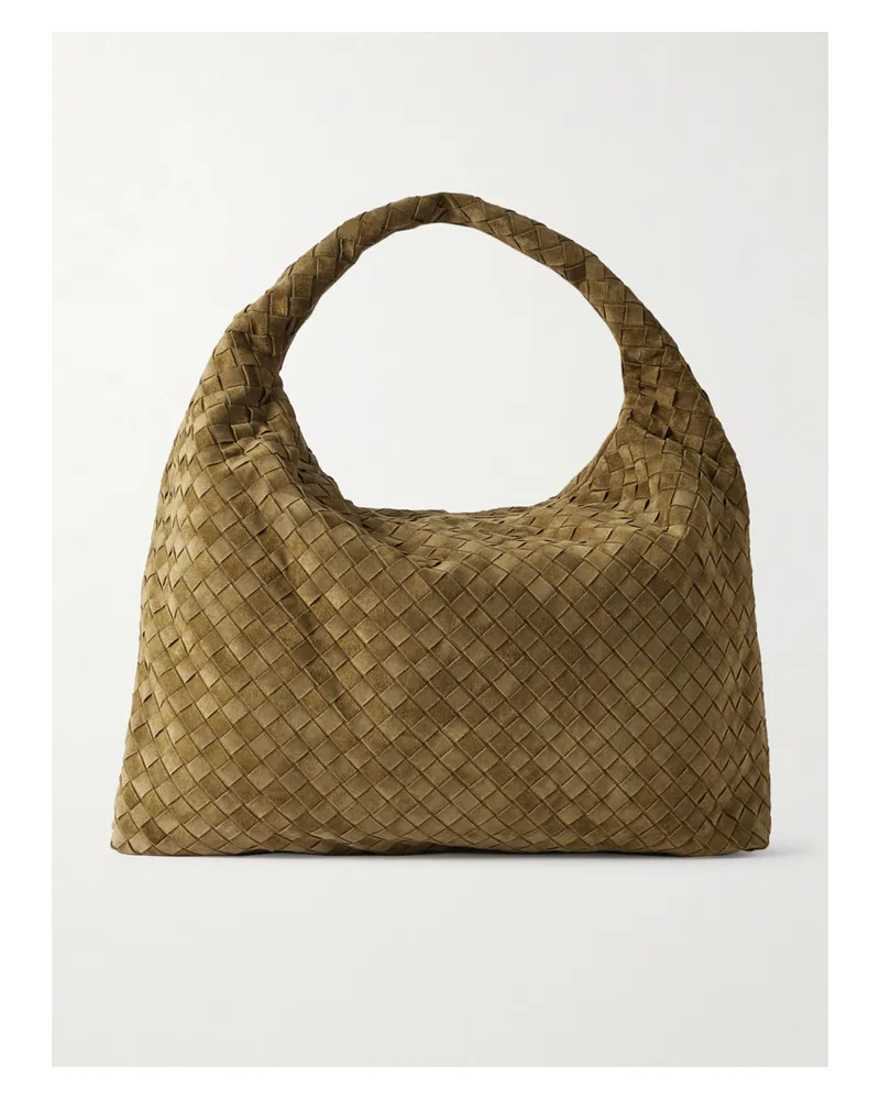 Bottega Veneta Hop Large Intrecciato Suede Shoulder Bag - Green Green