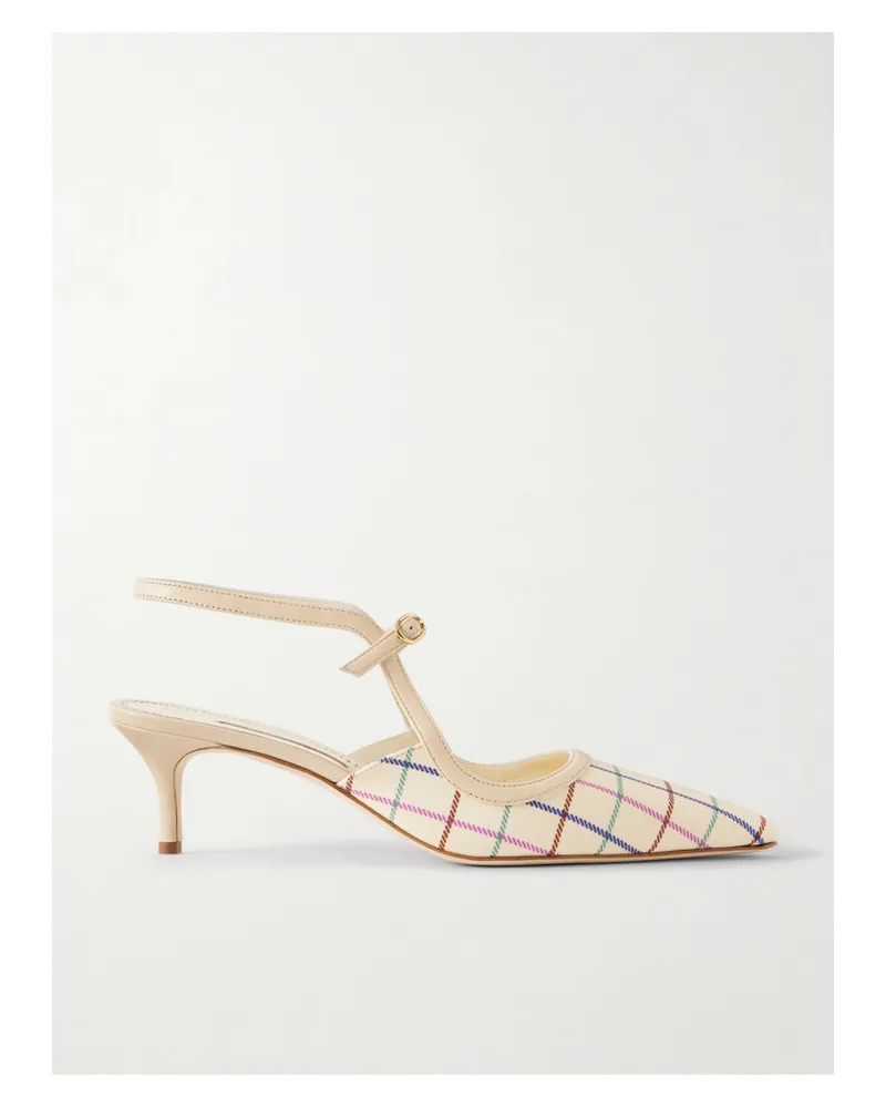 Manolo Blahnik Atochas 50 Leather-trimmed Checked Canvas Pumps - Cream Cream