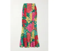 Paneled Floral-print Silk Maxi Skirt - Pink