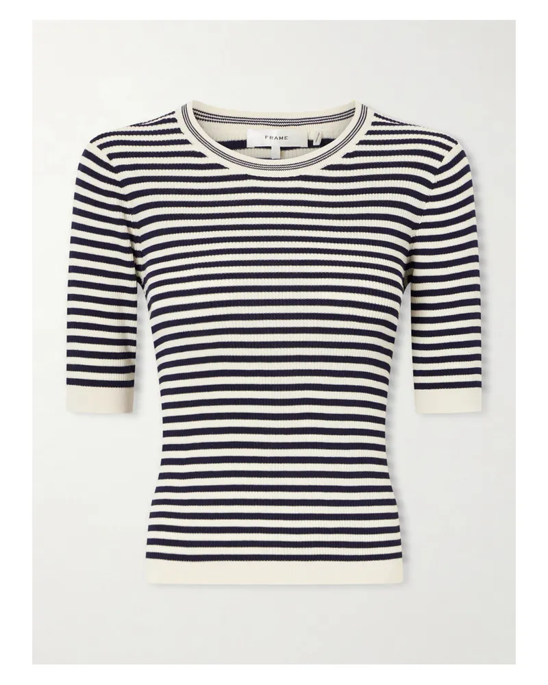 Frame Denim Striped Cotton-blend T-shirt - Black Black