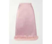 Feather-trimmed Satin Midi Skirt - Pink