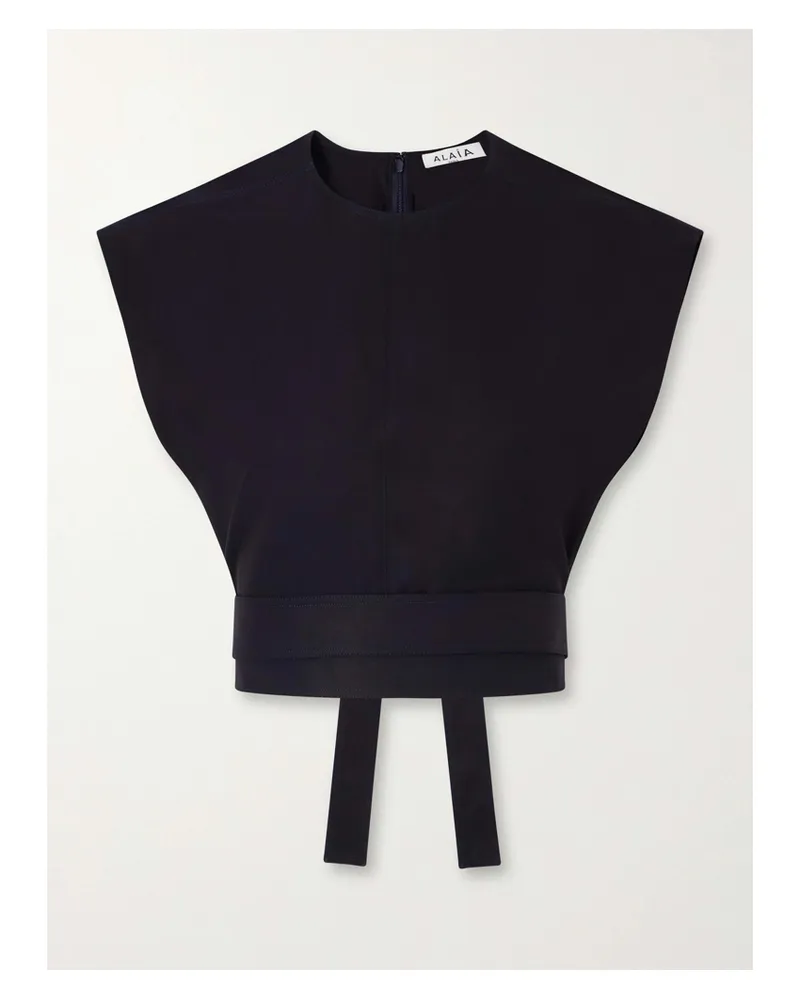 Alaïa Belted Cropped Cotton-gabardine Top - Blue Blue