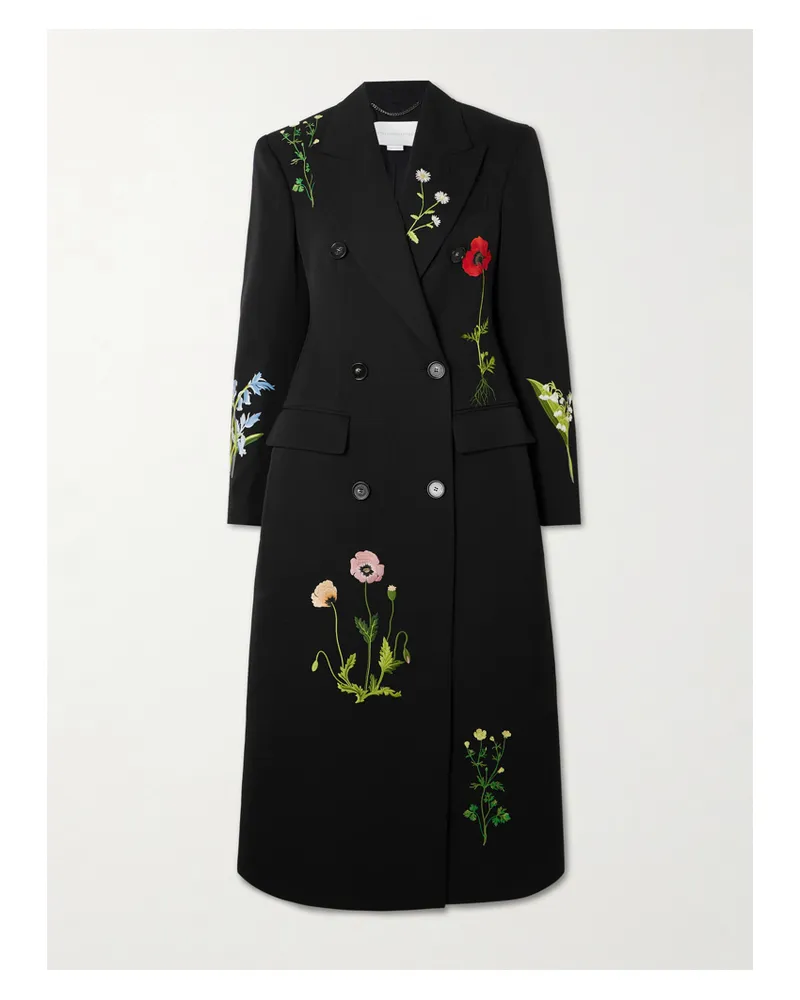 Stella McCartney Double-breasted Embroidered Wool-twill Coat - Black Black