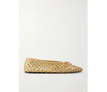 Woven Leather Ballet Flats - Gold