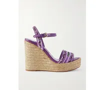 Espadrille-wedges Aus Canvas Mit Lederbesätzen Und Stickereien - Lila