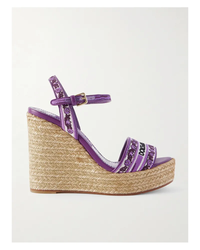 Dolce & Gabbana Espadrille-wedges Aus Canvas Mit Lederbesätzen Und Stickereien - Lila Lila