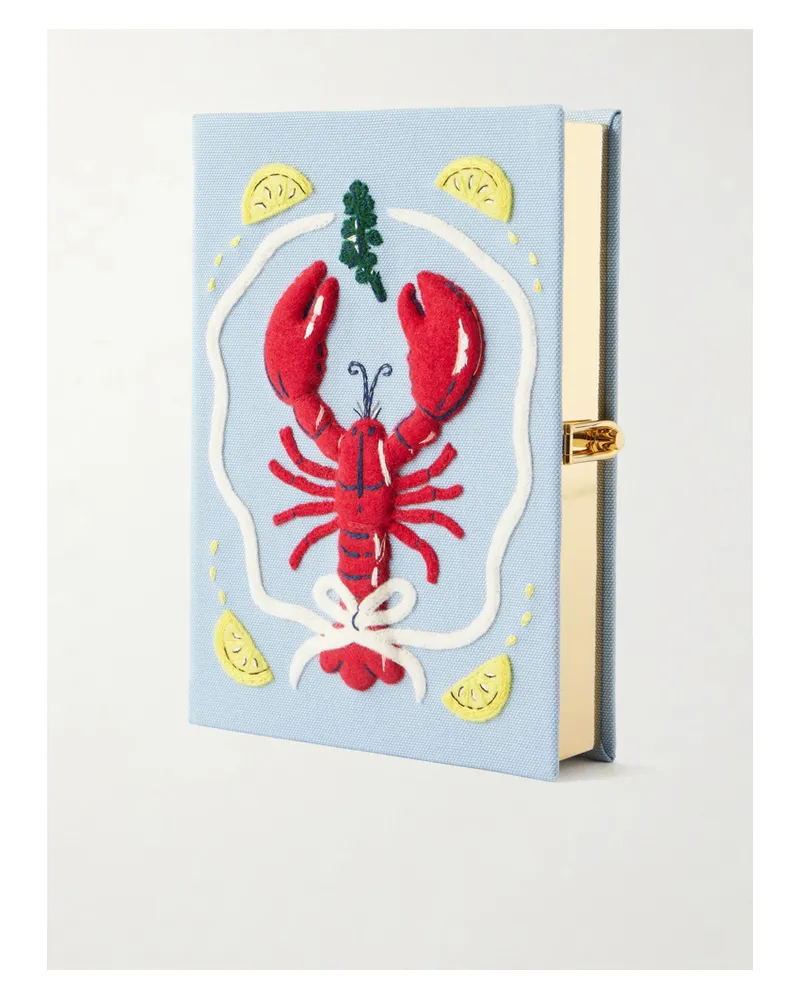Olympia Le-Tan Lobster Appliquéd Embroidered Canvas Clutch - Blue Blue