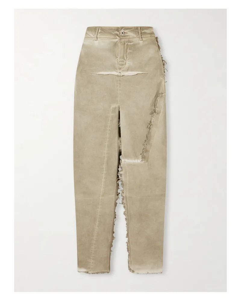 Rick Owens Frayed Denim Midi Skirt - Neutrals Neutrals
