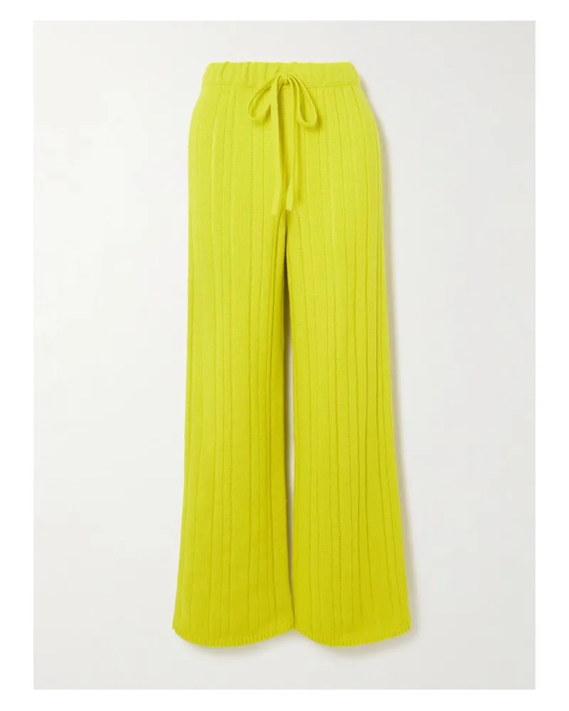 The Elder Statesman Drop Needle Hose Mit Weitem Bein Aus Einer Gerippten Kaschmir-baumwollmischung - Gelb Gelb