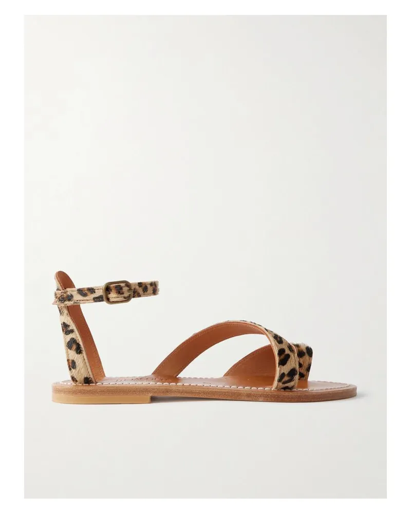 K.Jacques  Anaelle Sandalen Aus Leder In Ponyhaaroptik Mit Leopardenprint - Animal-Print Animal-print
