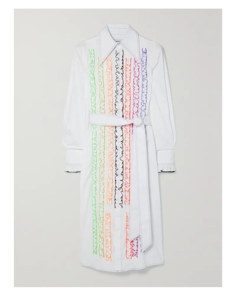 Christopher John Rogers Midi-hemdblusenkleid Aus Baumwollpopeline Mit Rüschen - Weiß Weiß