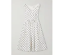 Wrap-effect Gathered Polka-dot Cotton-poplin Midi Dress - Neutrals