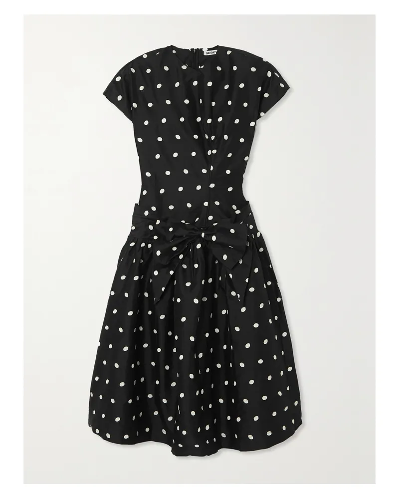 BATSHEVA Buffy Midikleid Aus Taft Mit Gestickten Polka-dots - Schwarz Schwarz