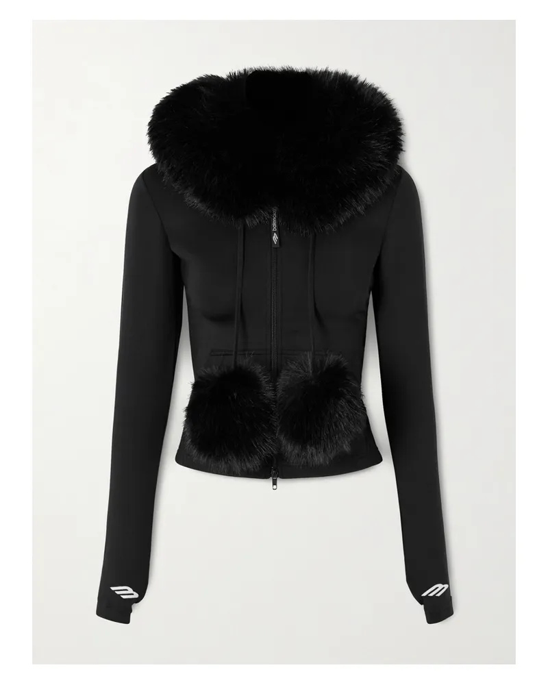 Balenciaga Kapuzenjacke Aus Jersey Mit Besätzen Aus Plüschmaterial Und Stickerei - Schwarz Schwarz